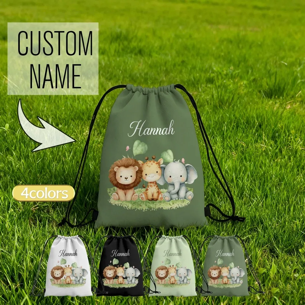 sac à dos à cordon de serrage sur le thème des animaux mignons, avec nom/texte personnalisé, sac de sport personnalisé, sac de voyage léger, sac de rangement pour salle de sport, 1 pièce