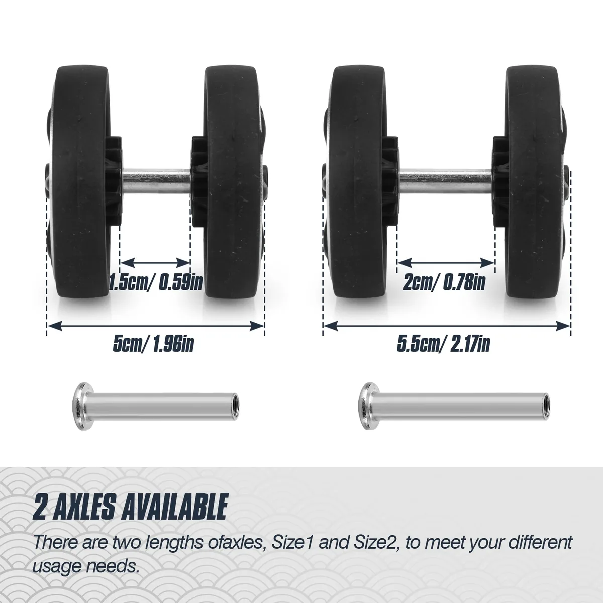 roues de rechange noires pour bagages, 8 pièces, avec vis, roues pour bagages de voyage, pièces de rechange pour valise, essieux de 55mm, réparation de roues à roulettes