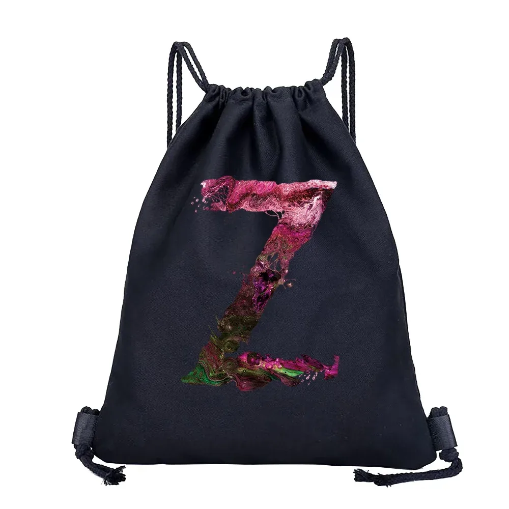sac dos lin noir motif multicolore compact pliable cordon serrage poignées souple grande capacité sports plein air harajuku polyvalent