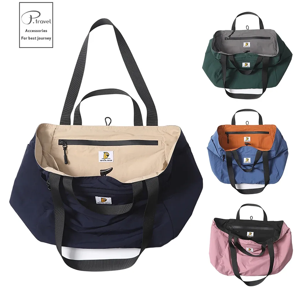 Sac fourre-tout de voyage réversible, sac de sport pliable de grande capacité, sac d'emballage de bagages à bandoulière en toile pour femmes et hommes