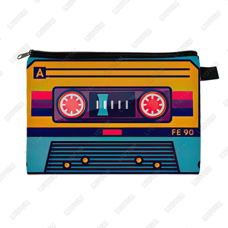boîte à cassettes années 80 et 90, étui à cosmétiques graphique, cassette de mixage musical, sacs à maquillage pour femmes, sacs de rangement pour rouge à lèvres, trousse de toilette old school