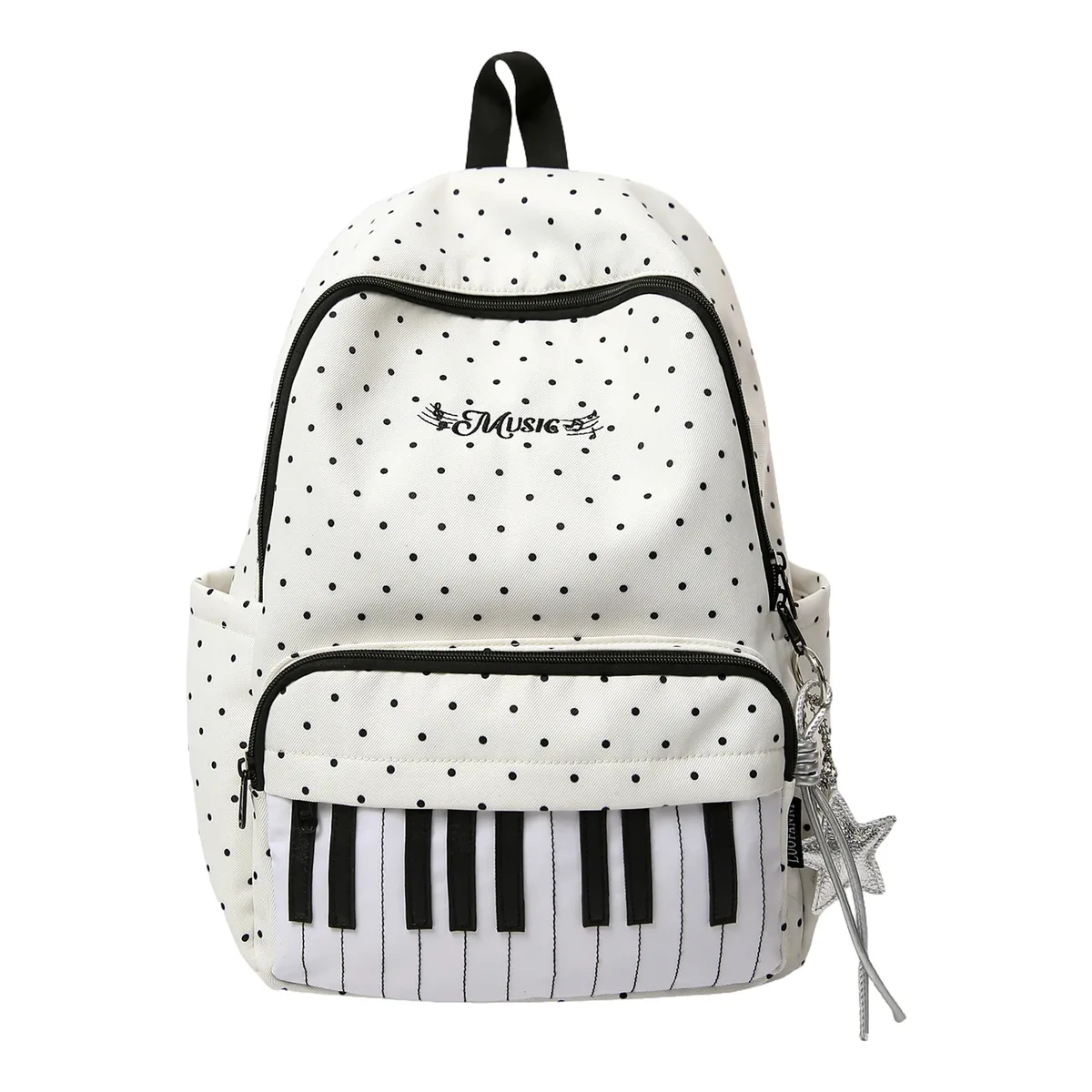 sac à dos décontracté en nylon pour femmes, à pois, motif touches de piano, sac d'école, sac à livres avec pendentif, sac de voyage pour filles, sac à main mignon pour ordinateur portable, sac à dos quotidien