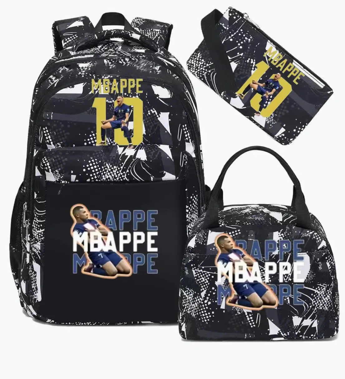 sac à dos m-mbappe camouflage 3 pièces, sacs d'école pour ordinateur portable, pour garçons et filles, sacs de voyage décontractés pour femmes et hommes, mochila