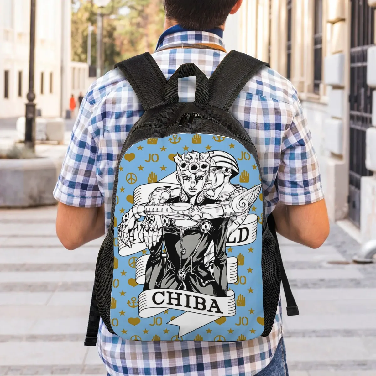 sac à dos jojo's bizarre adventure world, sac ita, sac à dos décontracté pour le camping avec fermeture éclair, motif anime jojo