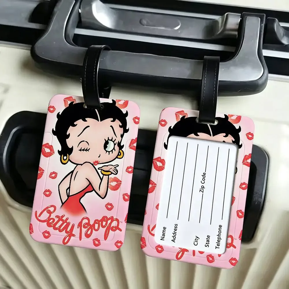 étiquette de bagage anti-perte en pvc avec motif de dessin animé b-betty b-boop, porte-carte d'identité, étiquette de nom pour voyage en plein air.