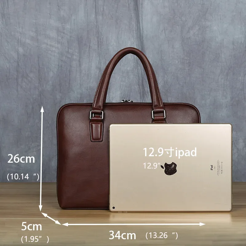 porte-documents vintage en cuir de vache pour hommes, sac à main décontracté, sacoche à bandoulière marron pour ordinateur portable de 14 pouces, nzpj