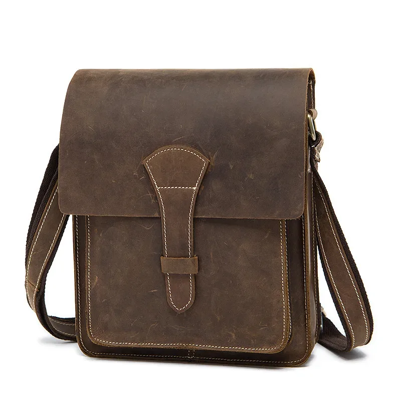 sac à main en cuir véritable pour hommes, fil fou cheval, sacs rétro mode, épaule vintage vache, sacoches, mallette d'affaires