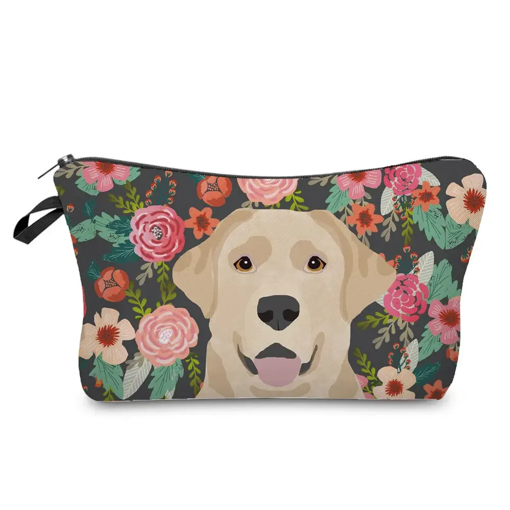 dessin animé fleur chien chat mignon imprimé femmes sac cosmétique en plein air portable voyage trousse de toilette personnalisable trousse de toilette trousse de maquillage