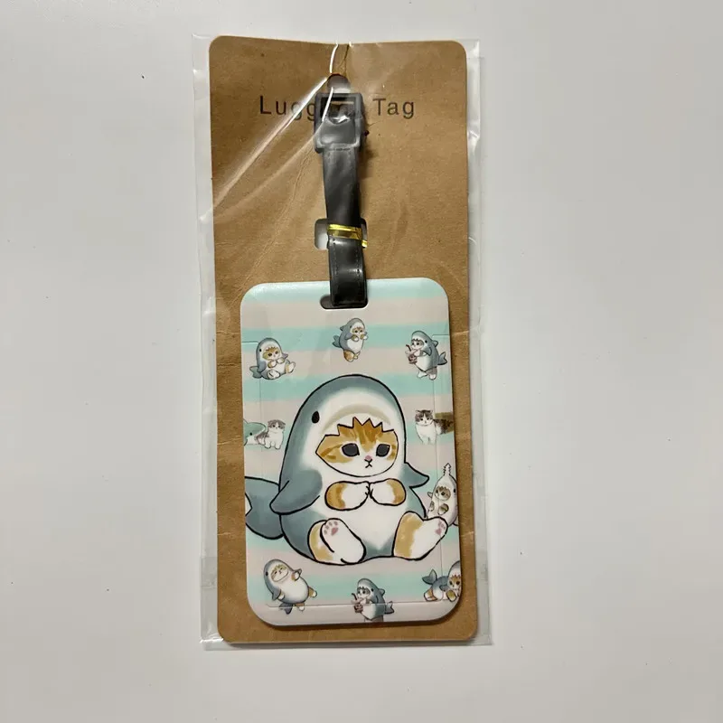 nouvelle étiquette de bagage mignonne en forme de requin et de chat, porte-carte de bus en pvc de dessin animé, housse portable pour valise de voyage, étiquette anti-perte, étiquette d'adresse