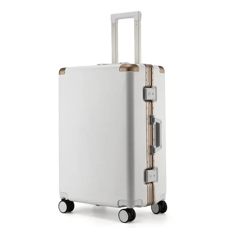 valise de voyage grande capacité couleur unie avec serrure à combinaison, cadre en aluminium, poignée télescopique de luxe pour hommes et femmes