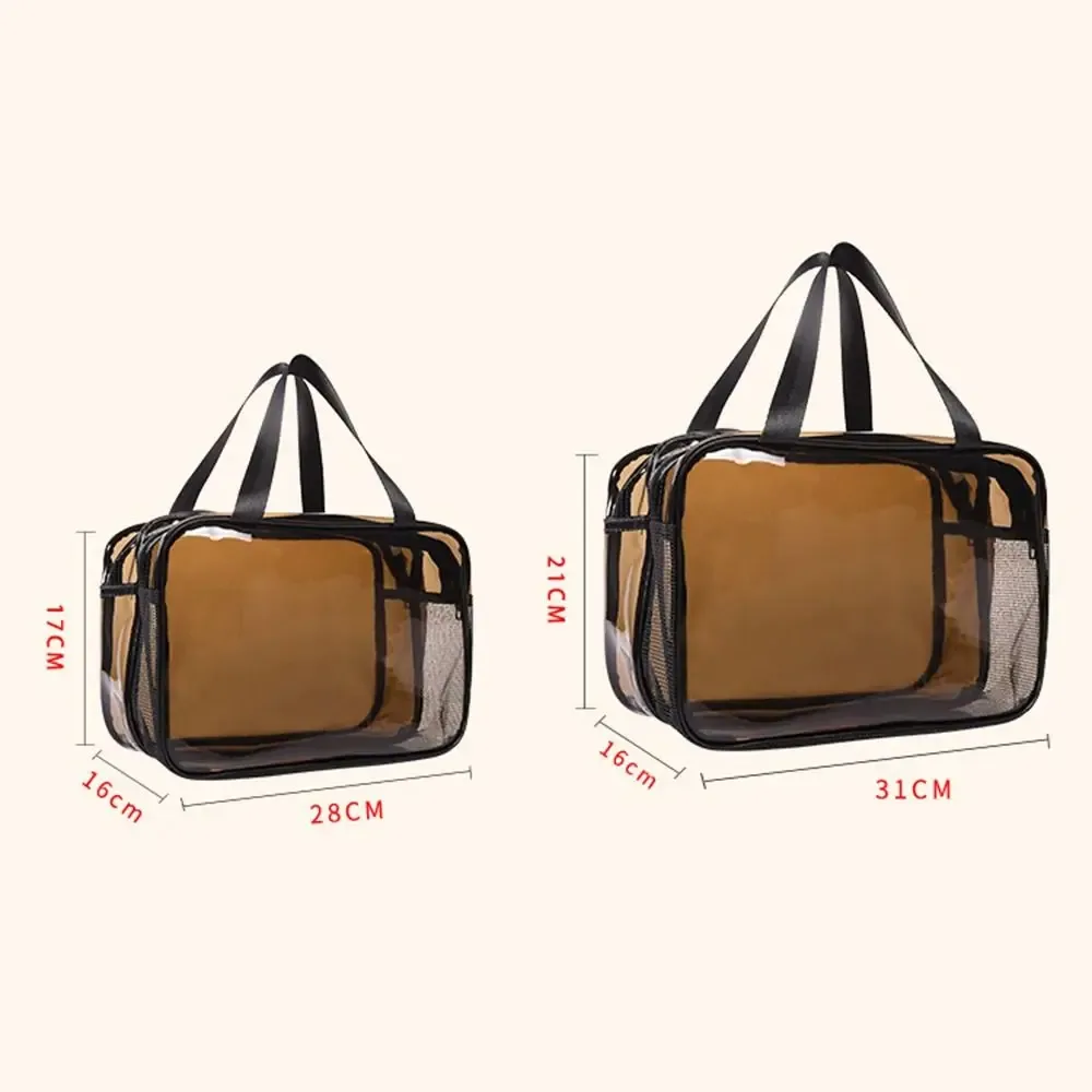 sac à cosmétiques transparent multifonctionnel en pvc, sac de maquillage à séparation sèche et humide, sac de toilette de voyage étanche de grande capacité