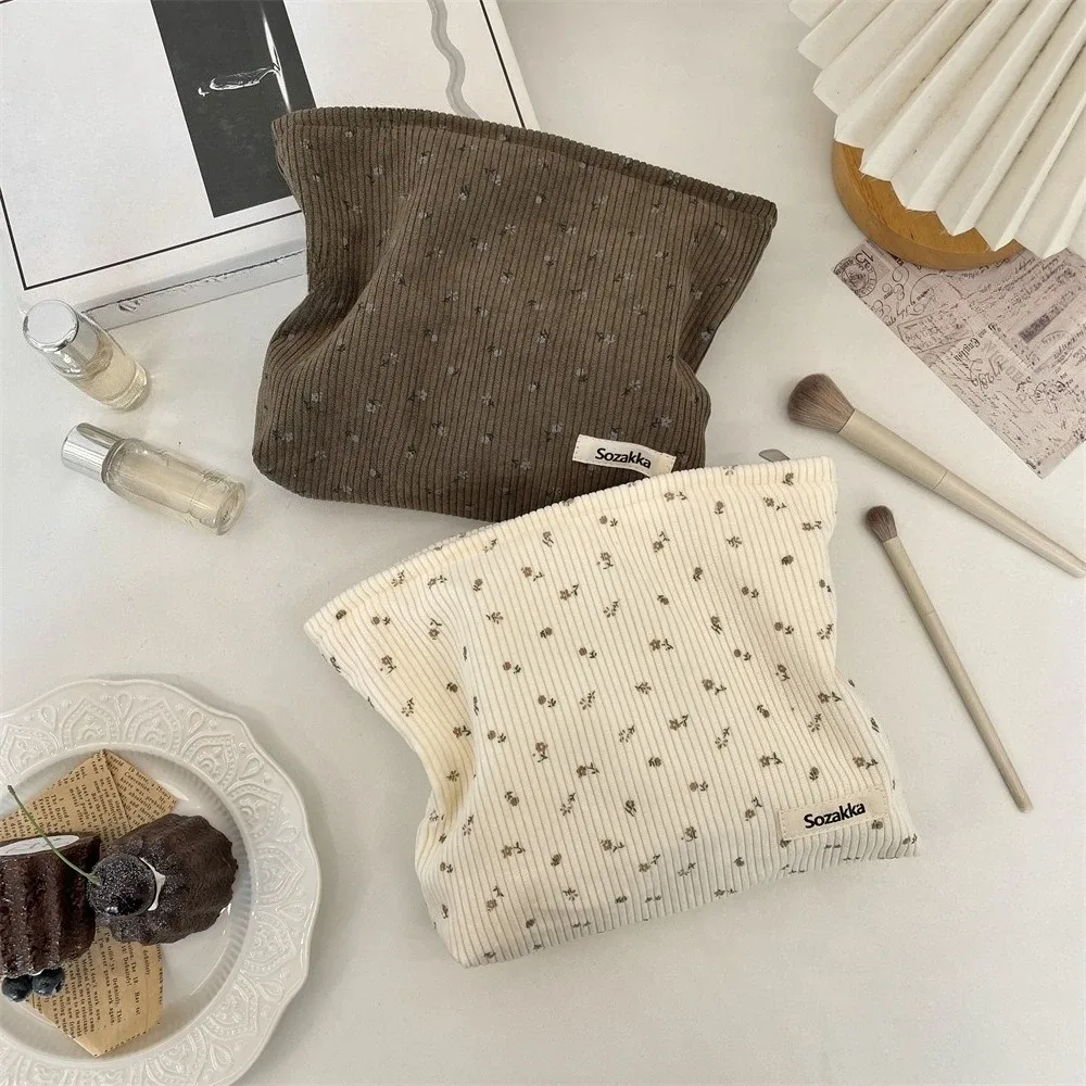 sac à cosmétiques de voyage en velours côtelé, sac de rangement de maquillage portable, sacs à main pour femmes, grande capacité, fermeture éclair, organisateur de maquillage, pochette de rangement