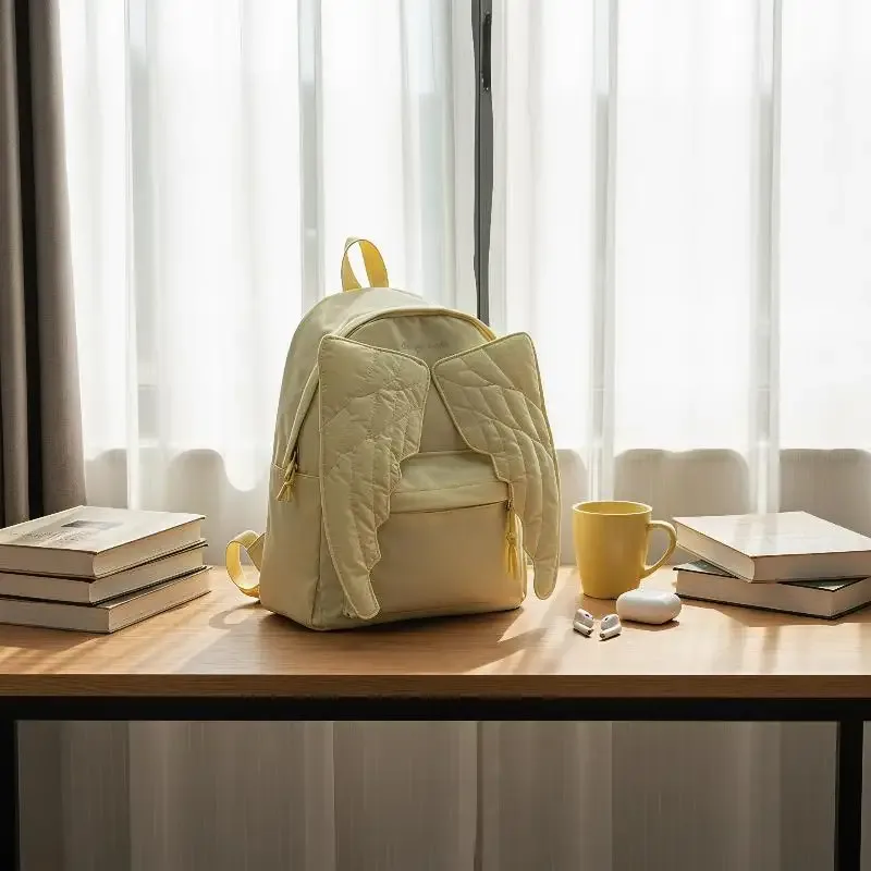 sac à dos mignon avec ailes d'ange, sac matelassé de grande capacité, sac à dos décontracté et mignon pour adolescentes, femmes, école, voyage, usage quotidien