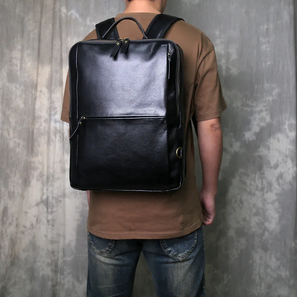 sac à dos vintage en cuir pleine fleur pour homme, grande capacité, pour ordinateur portable, décontracté, professionnel, en cuir huilé, double bandoulière