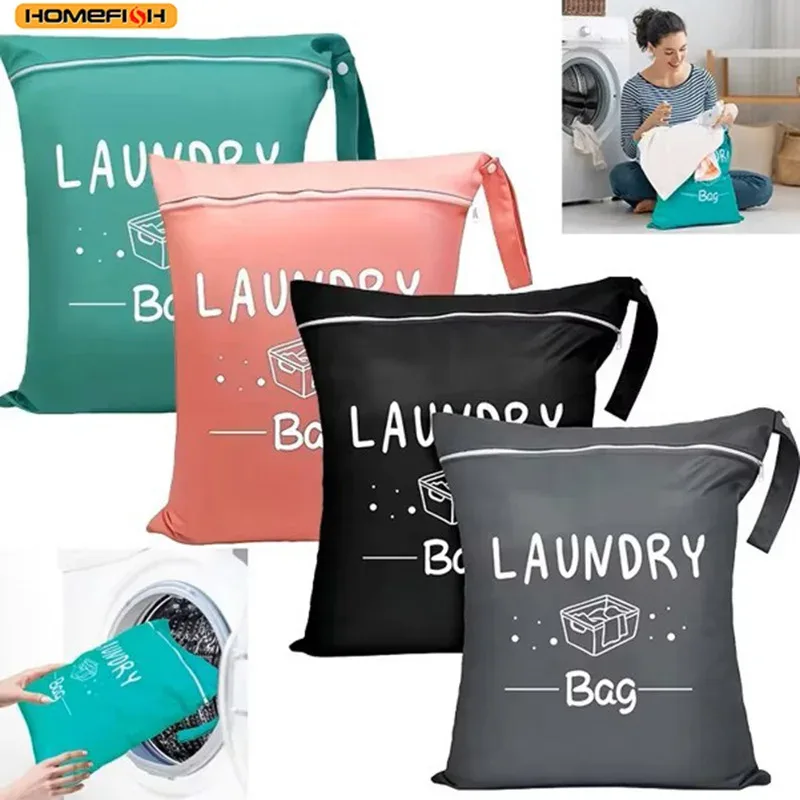 Sac à linge en nylon HOMEFISH, sac de rangement de voyage, organisateur de vêtements sales lavable en machine, sac à fermeture éclair coloré