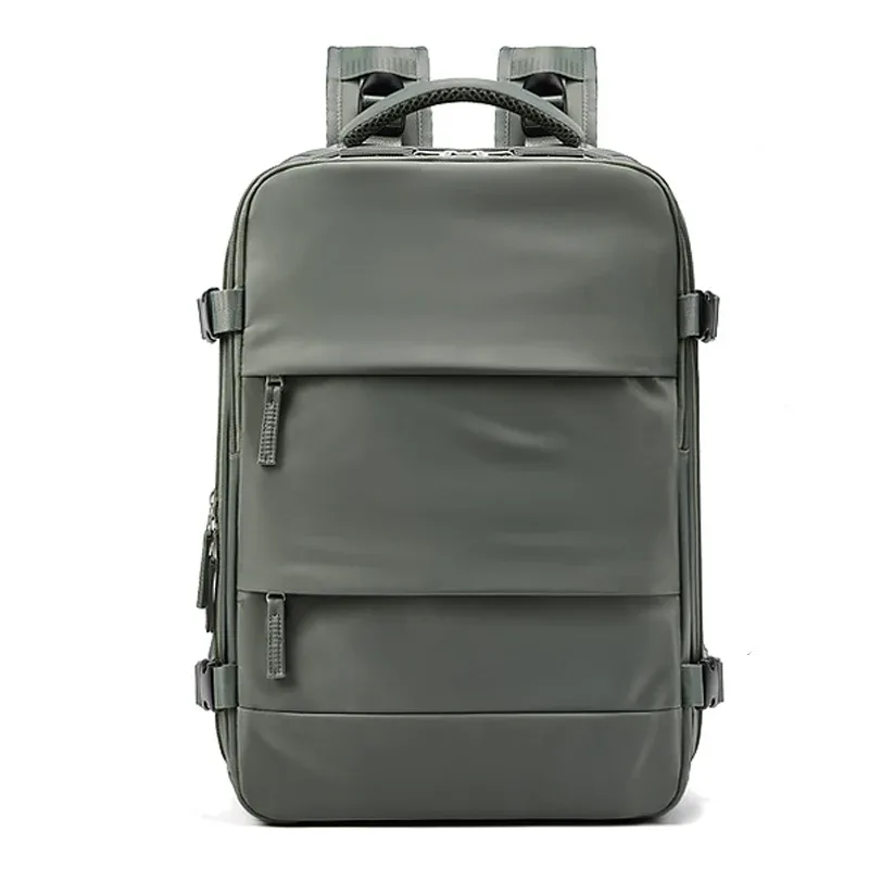 sac dos nylon vert pastel gris compartiment ordinateur poches latérales usage voyage école affaires courtes distances