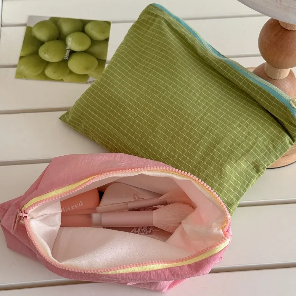 nouvelle trousse de maquillage à carreaux pour femmes, grande capacité, pochette à fermeture éclair en nylon, pochette de voyage, organisateur de cosmétiques, sac de rangement à fermeture éclair, косметика