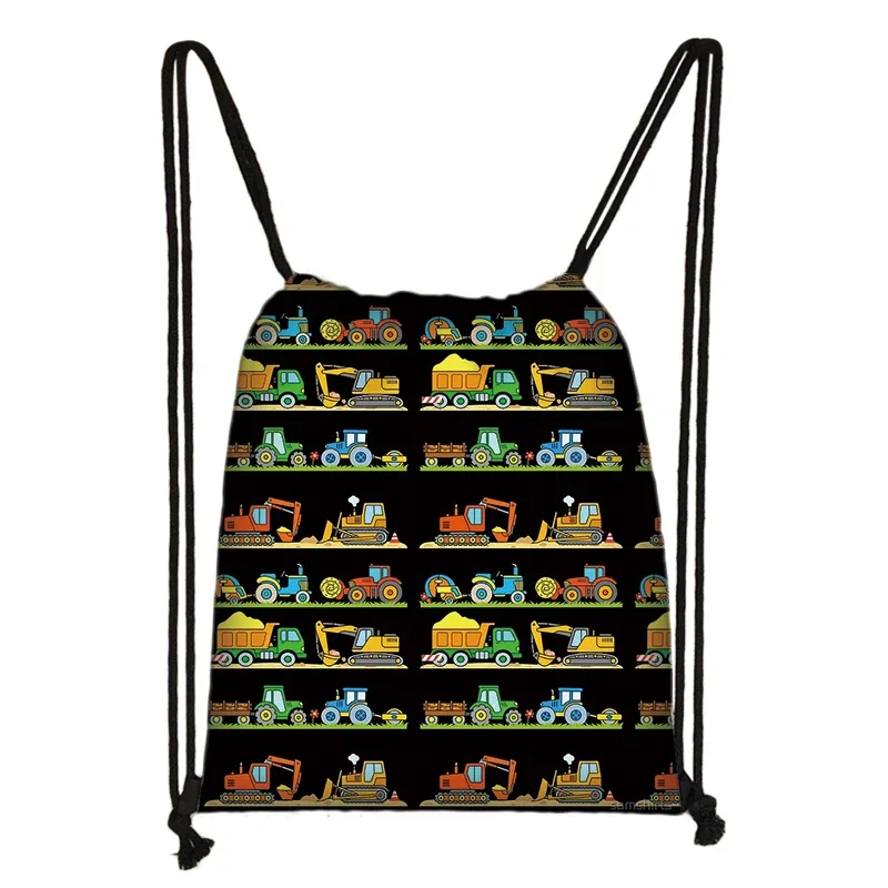 sacs à dos en toile de véhicule d'ingénierie pour adolescents, sac de rangement portable, impression de camion de pompier ebtractor cartoon, proximité wstring