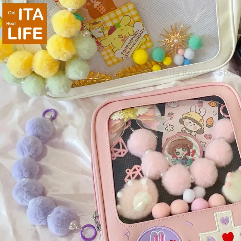 Italife Ita sac ornement décoration rose bleu dessin animé couleur boules de cheveux chaînes femmes fille Itabag accessoires sacs à dos remplisseurs H327