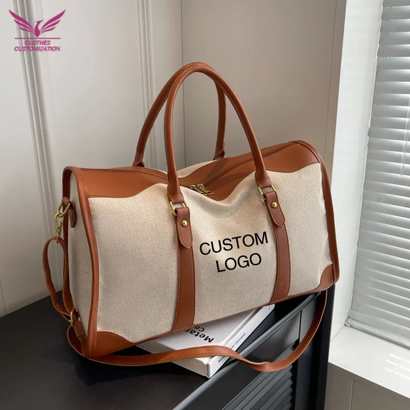 sacs de voyage en toile grande capacité pour femmes, sac à main de voyage personnalisé avec logo, sac de sport vintage, personnalisation sur mesure