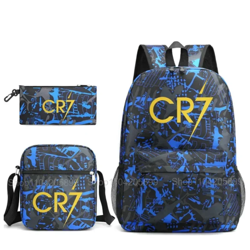 sacs à dos cr7 ronaldo pour garçons et filles, 3 pièces, sacs d'école, sac à bandoulière, trousse à crayons, capacité pour ordinateur portable, sac à dos de voyage quotidien, cadeau