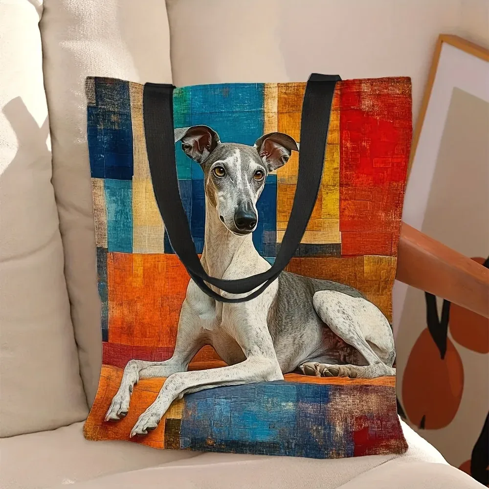 sac fourre-tout rectangulaire en polyester avec imprimé chien greyhound bauhaus, sac de courses multifonctionnel pour femmes et hommes, 1 pièce