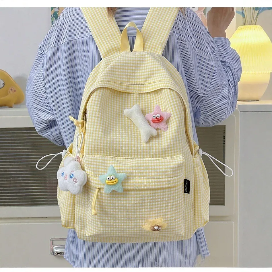 sac à dos décontracté à carreaux pour femme, style frais, en nylon, tendance urbaine, idéal pour les voyages et les loisirs, pour lycéennes