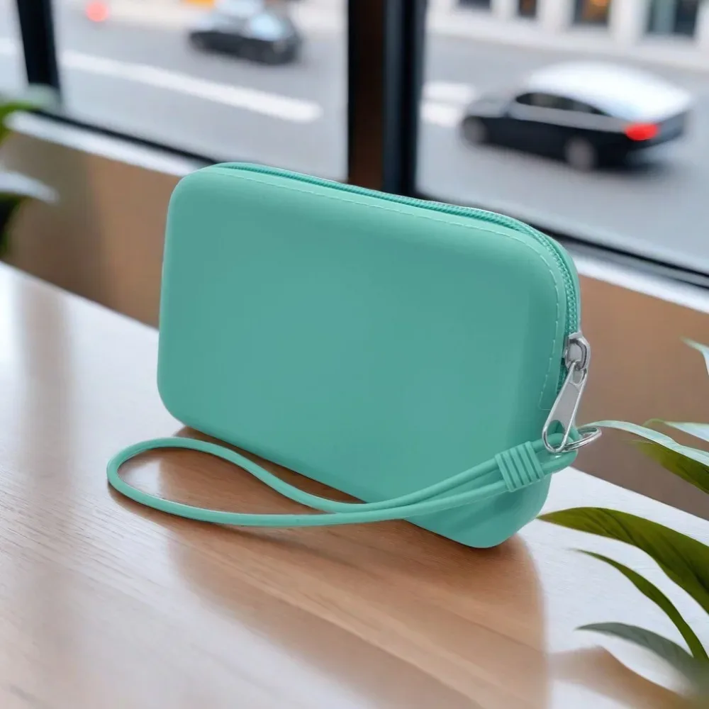 sac à cosmétiques rectangulaire en silicone, porte-monnaie de couleur unie de grande capacité, sac pour petits articles, sac pour écouteurs, sac de rangement pour rouge à lèvres pour femmes