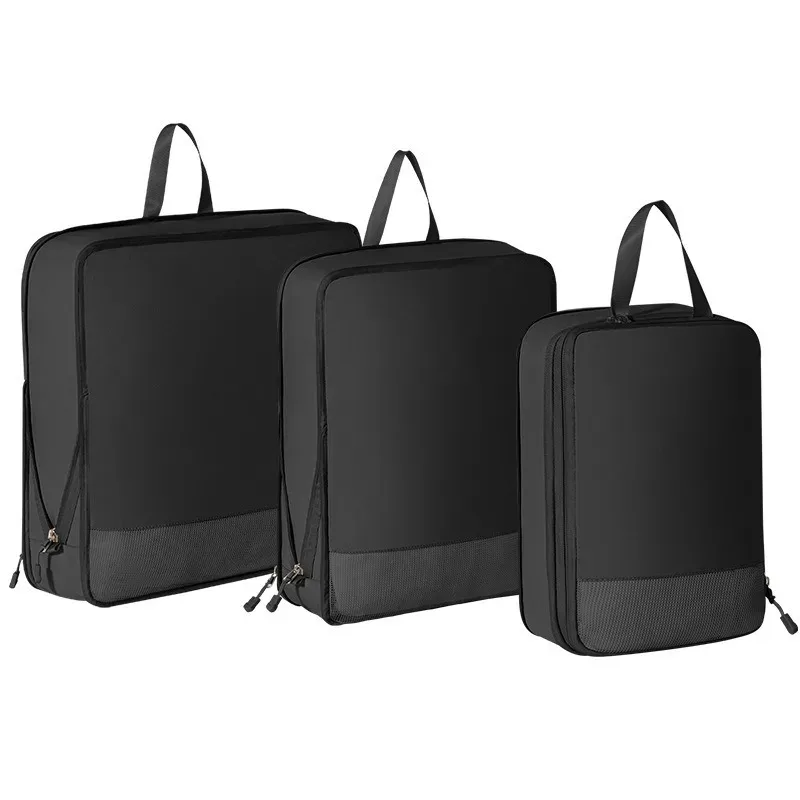 organisateur voyage polyester beige compression cube sac rangement vêtements transport simple élégant imperméable antipli