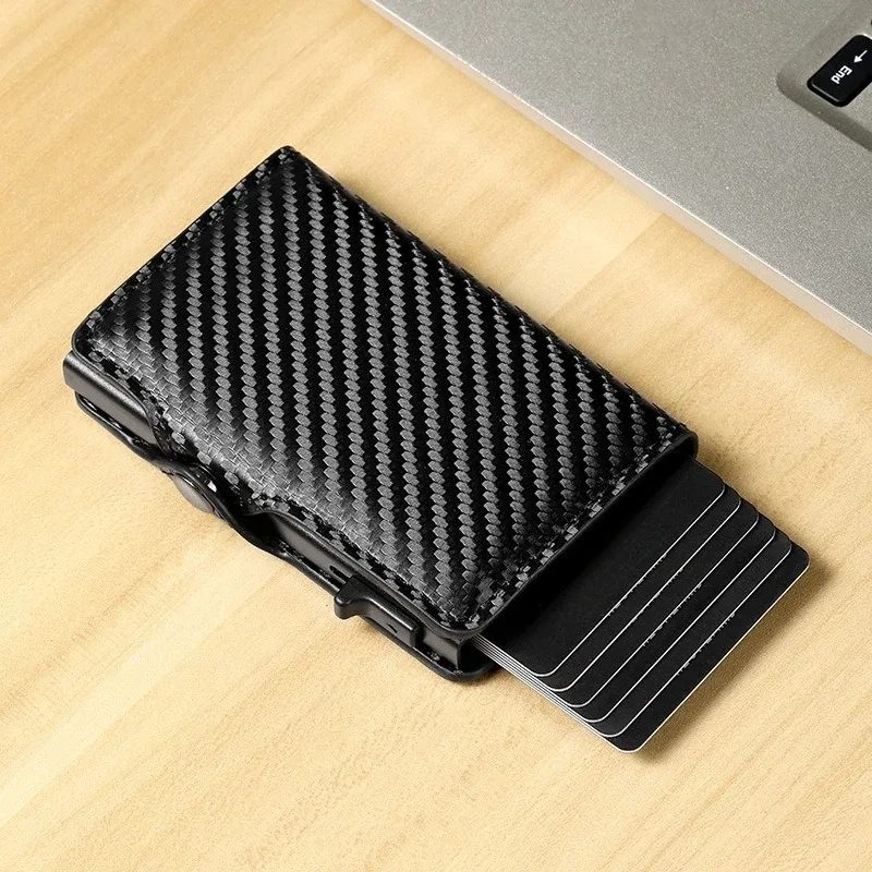 porte-cartes anti-scan rfid, portefeuille fin en fibre de carbone pour homme, organisateur de cartes bancaires portable, sac de rangement multifonctionnel pour pièces de monnaie