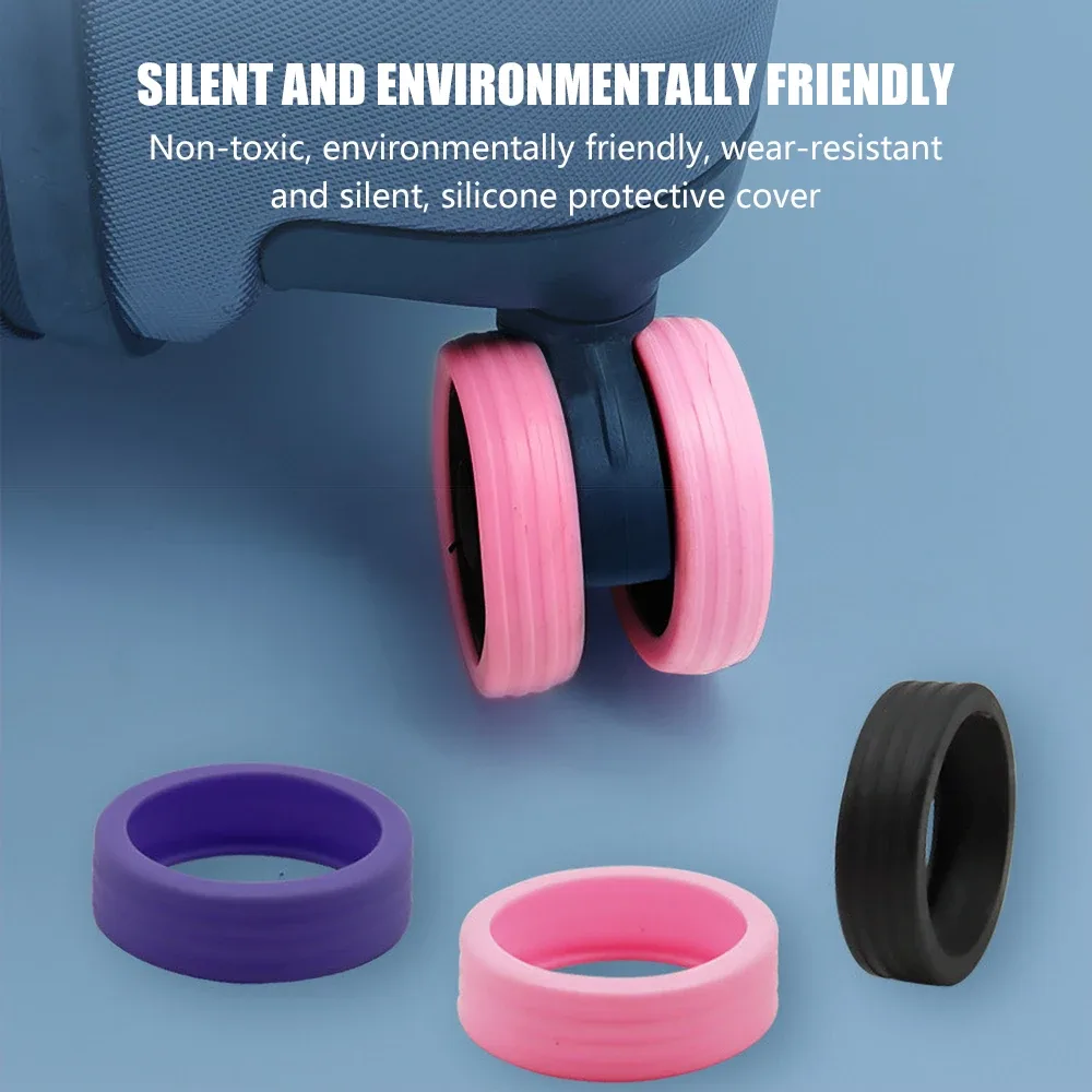 8 pièces silicone roue protecteur bagages roue housse de protection silencieux universel réduction du bruit main voyage bagages roues couverture