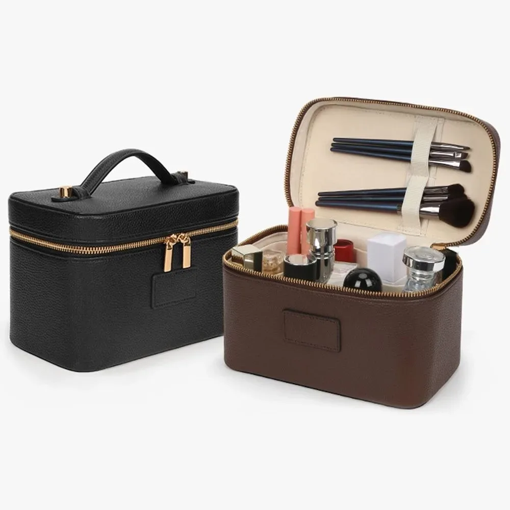 sac de maquillage en cuir pu, grande capacité, trousse de toilette étanche, forme carrée, séparateur amovible, sac de rangement pour appareil photo pour femmes et hommes