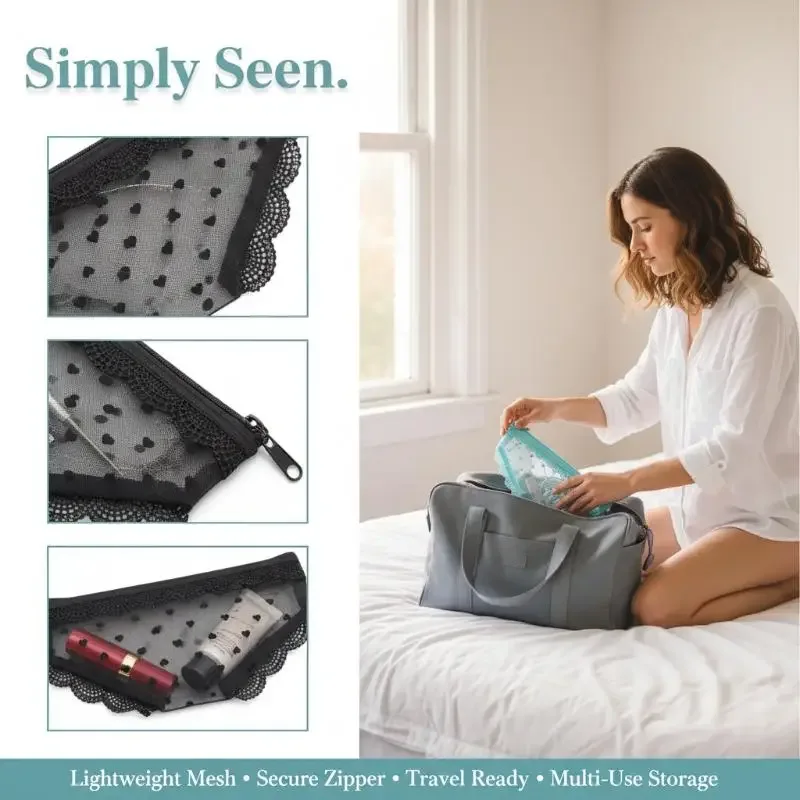 sac de rangement portable à fermeture éclair pour maquillage, inspiré des culottes en dentelle, pour une organisation facile des cosmétiques