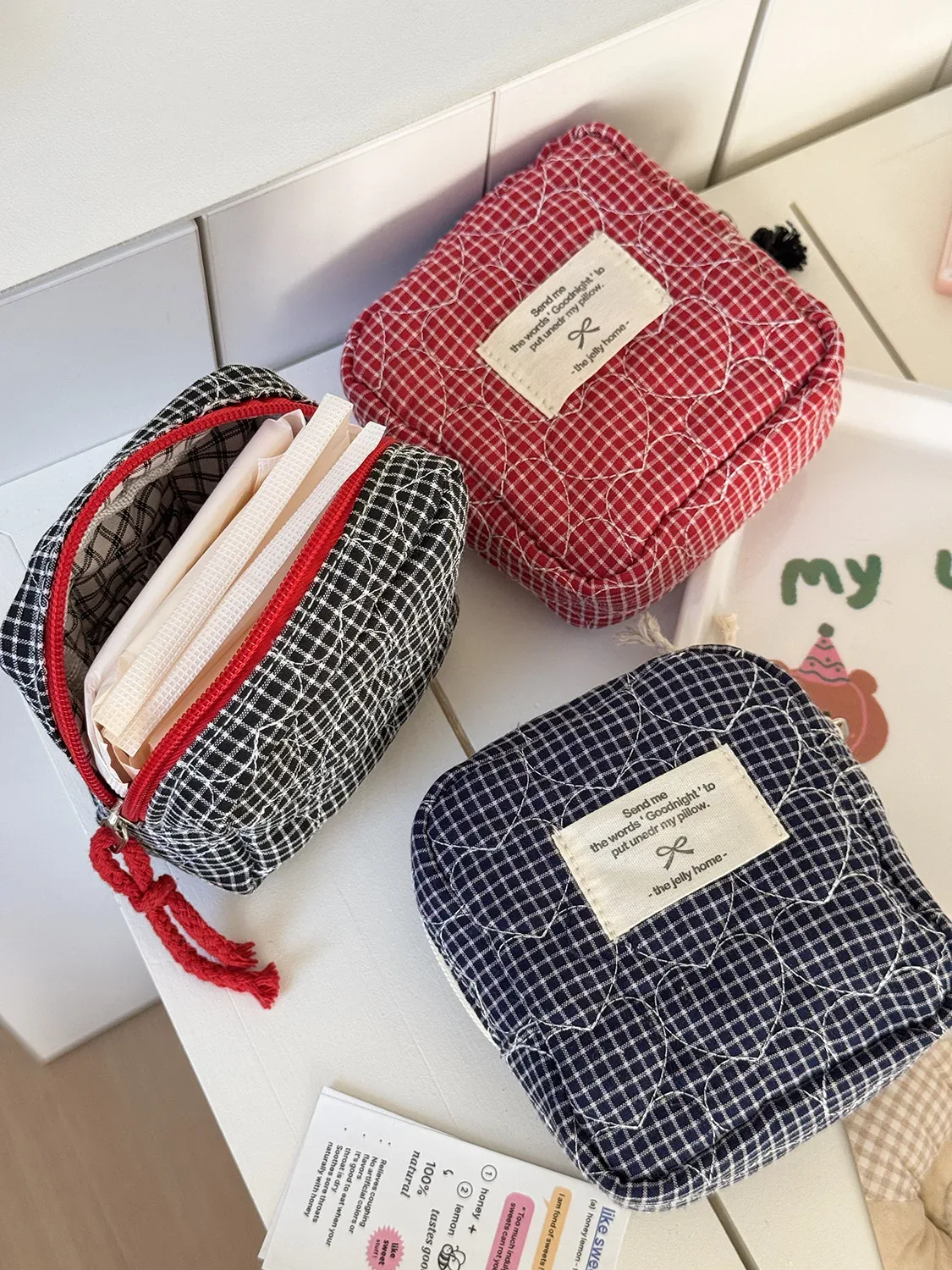 sacs à cosmétiques matelassés à carreaux en forme de cœur pour femmes, trousse de maquillage de grande capacité, sac de rangement de voyage pour dames, sac à main décontracté pour filles, pochette