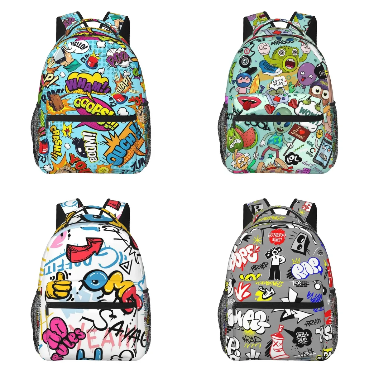 sac dos polyester imprimé graffiti omg savage symboles coeurs unisexe voyage école ordinateur portable