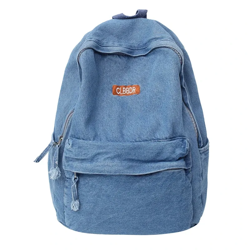 sacs à dos en toile décontractés unisexes, sacs d'école en coton, cartables en denim de grande capacité, forfaits de voyage doux pour gril, noir uni, 100%