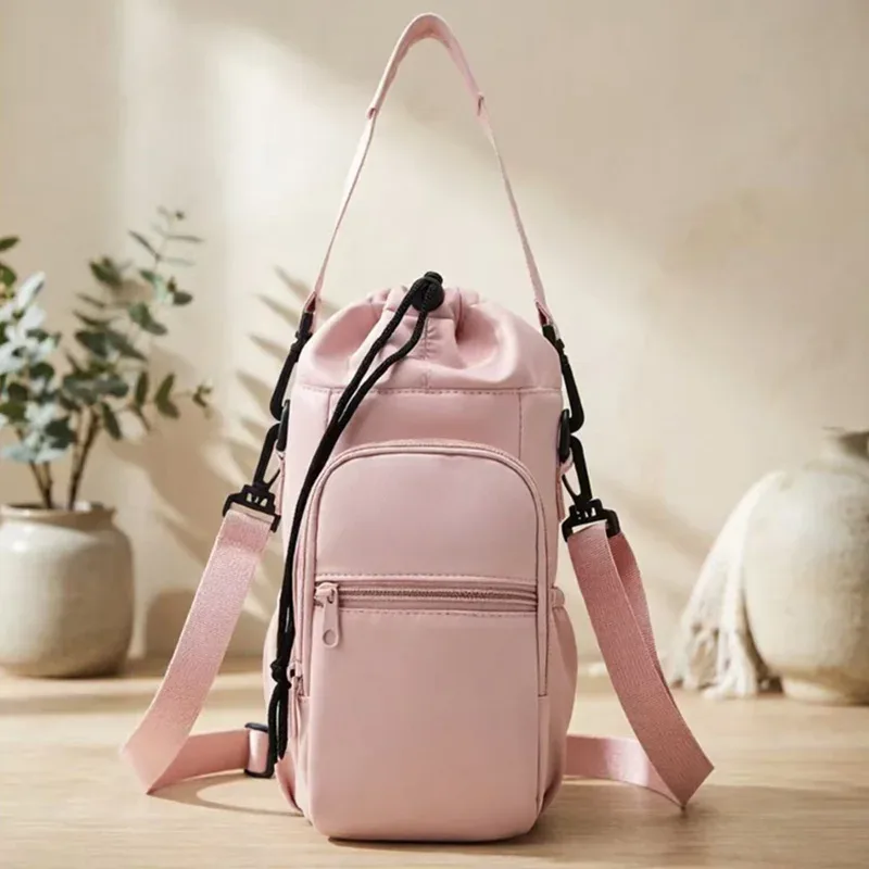 sac à bouteille d'eau portable avec sangle réglable, tasses thermiques, housse de protection isolée, poche pour téléphone, sac de voyage pour sports de plein air
