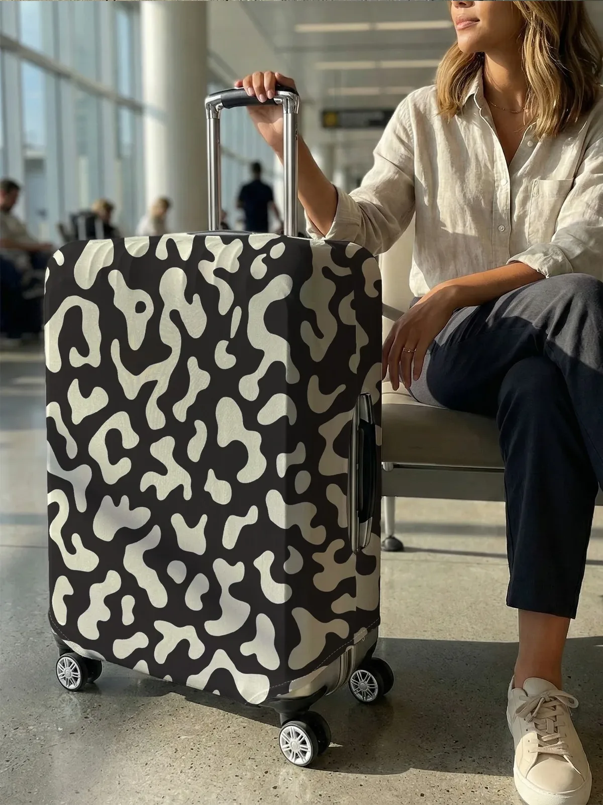 housse de bagage camouflage irrégulière noir et blanc, adaptée aux bagages de 18 à 32 pouces, gant de protection pour poignée de bagage, accessoire de voyage