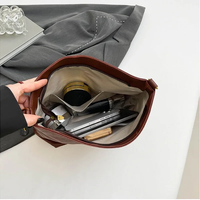 sac à bandoulière vintage en cuir pu pour femme, grande capacité, style hobo, avec large sangle, sac à main décontracté, sac à bandoulière quotidien, qualité supérieure