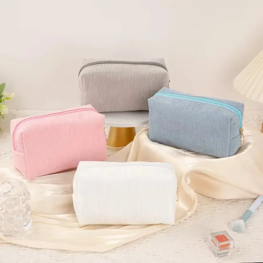 trousse de maquillage en velours côtelé de couleur unie – magnifique pochette doublée imperméable, utilisée pour les kits de cosmétiques, de soins de la peau et en déplacement