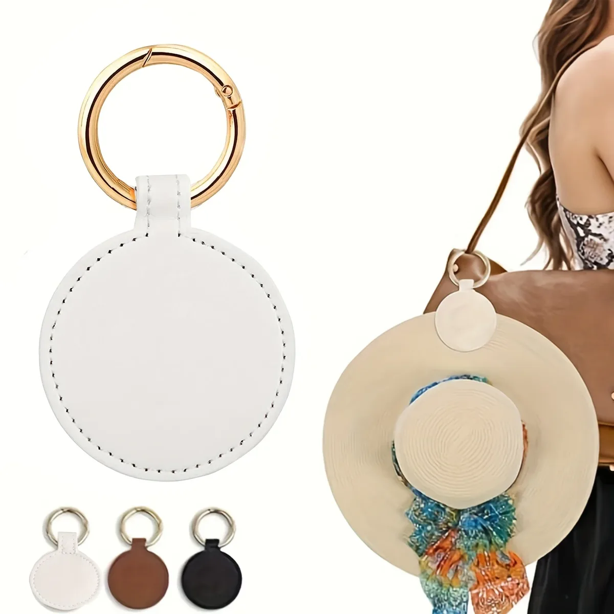 clip magnétique chapeau cuir synthétique marron blanc noir accessoire voyage sac main dos bagages pratique durabilité polyvalence fixation