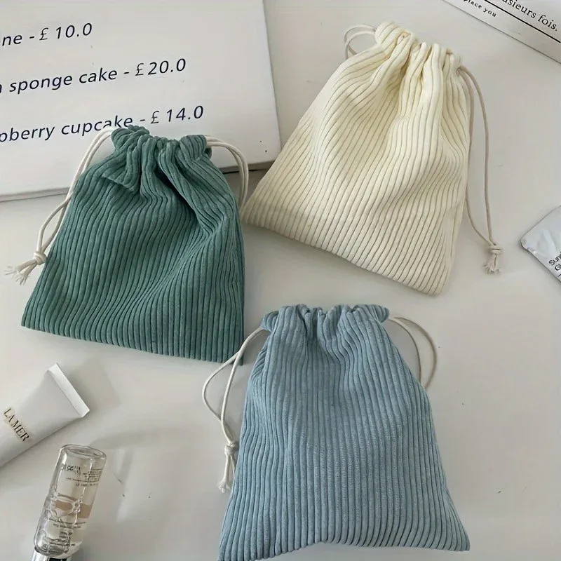 trousse toilette polyester rayures verticales couleur unie serrage corde voyage maquillage cosmétiques portable légère sac rectangulaire