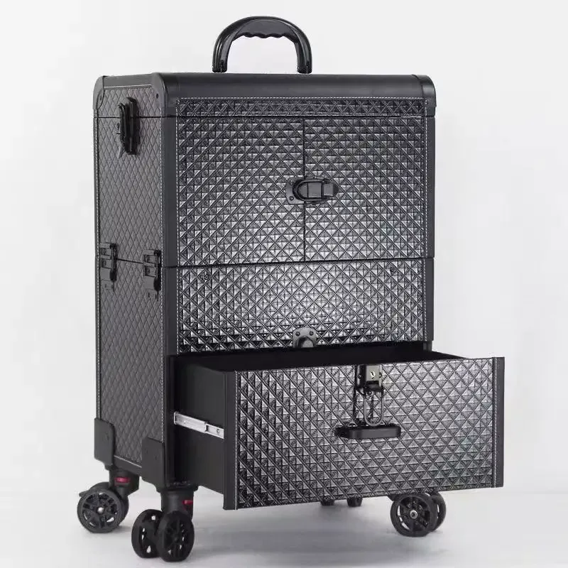 valise de rangement portable multi-couches pour artistes, outils de beauté, ongles et tatouages, organisateur de maquillage à roulettes, grande capacité, valise de maquillage professionnelle.