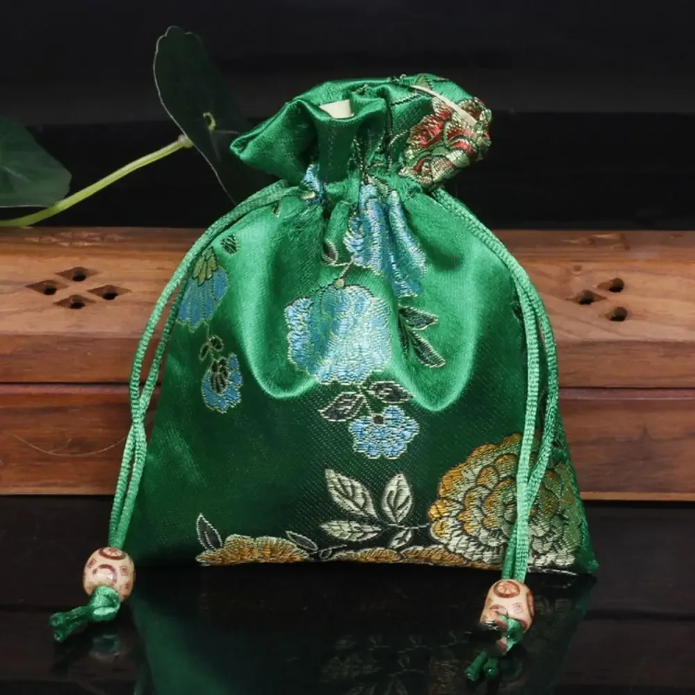 sac à cordon brodé floral, porte-monnaie, sac à bonbons, sac d'emballage pour bijoux, sac à sucre festif de grande capacité de style chinois