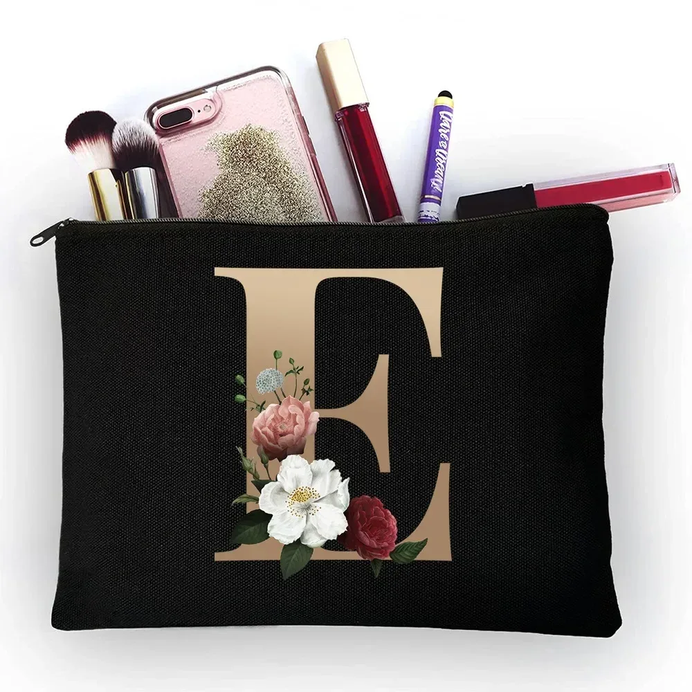 trousse de maquillage pour filles, sac de rangement classique à motif de lettres dorées, pochettes pour sacs de voyage, pochette à cosmétiques pour femmes