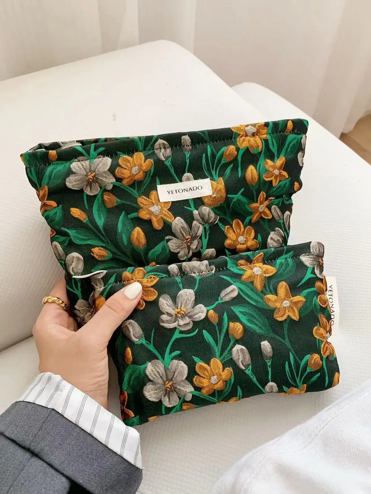l/m/s rétro sacs de maquillage à fleurs femmes sac à cosmétiques grande capacité pochette de maquillage organisateur de voyage trousse de toilette pochette extérieure