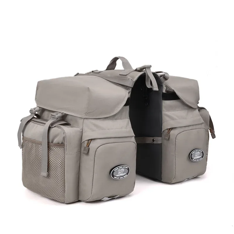 sac vélo nylon beige compartiments latéraux poche zip fermure kam hook grande capacité transport voyage cyclisme