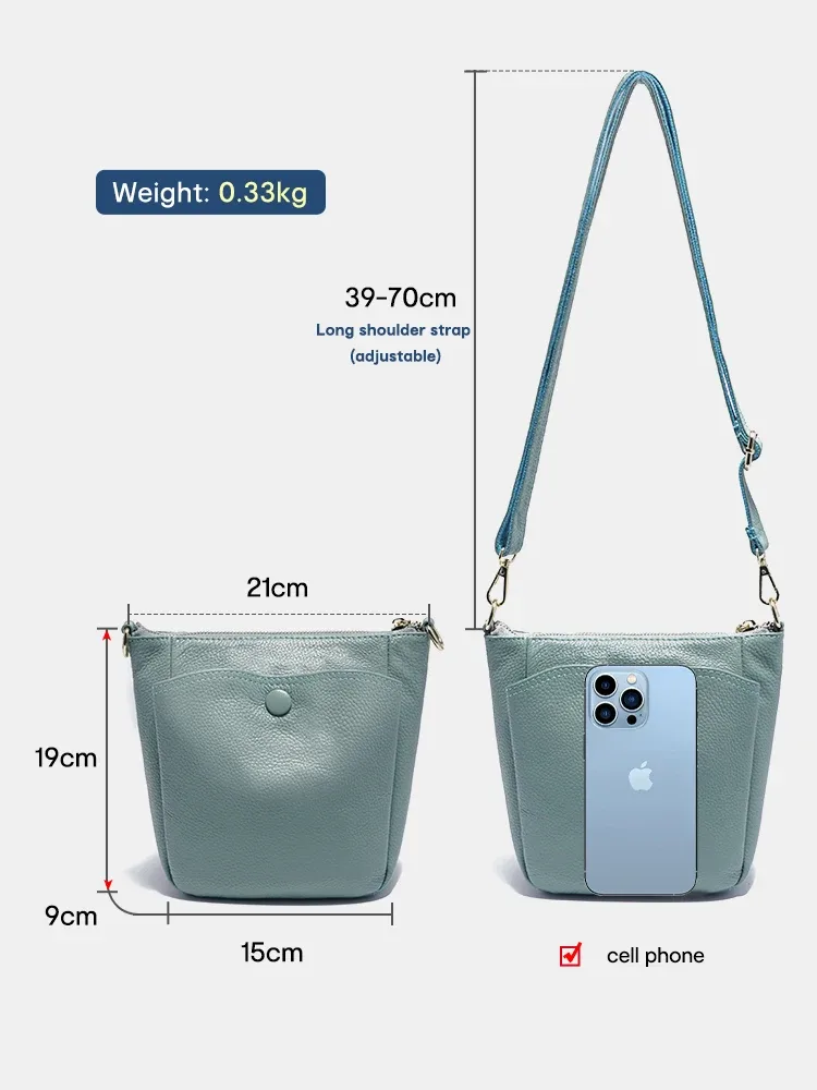 zency laides – petit sac à main en cuir véritable souple pour femmes, sac à bandoulière décontracté, sac seau simple pour téléphone, sacs à main pour femmes, sac gris