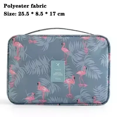 sac de voyage suspendu imperméable pour cosmétiques, imprimé flamant rose et citron, organiseur de maquillage portable, trousse de toilette pour femmes, rangement pour soins de la peau
