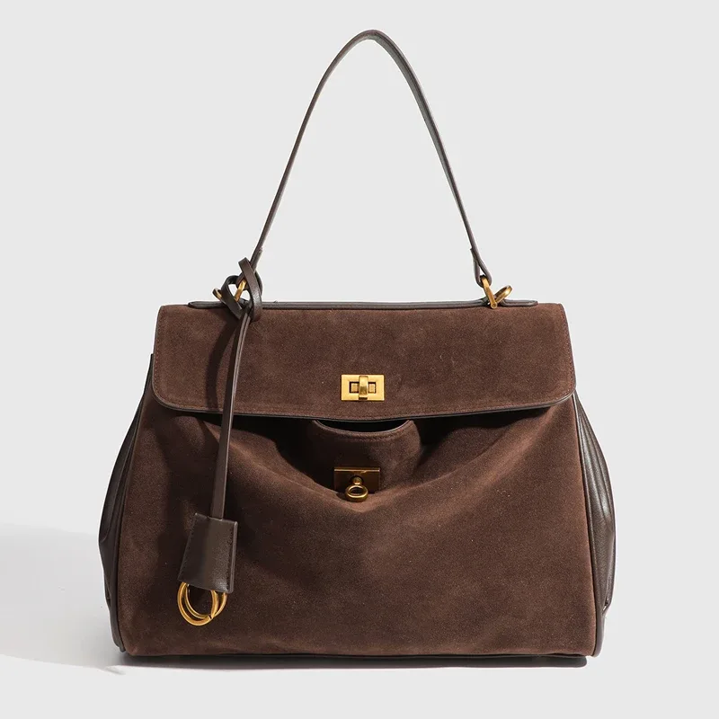 sac à bandoulière en cuir microfibre grande capacité pour femme, sac fourre-tout tendance pour les trajets quotidiens, sac de voyage, mallette d'affaires, couleur café